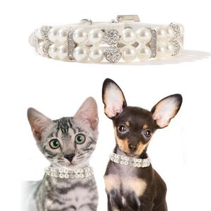 【新品】 お値下げ中! ペット 首輪 パール ホワイト 白 キラキラ 上品 かわいい S 猫 犬 ペット用品