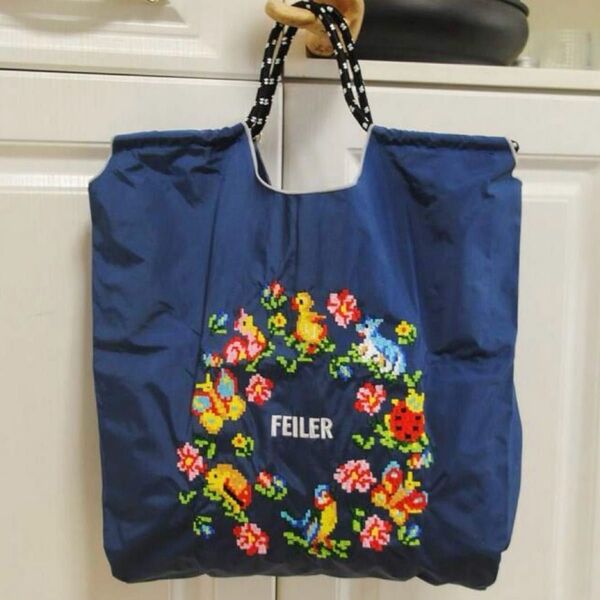 【新品】刺繍 トートバッグ エコバッグ Mサイズ ロゴ 軽量 ネイビー 紺色 海外製 軽量