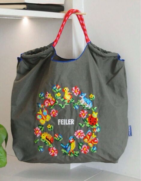 【新品】刺繍 トートバッグ エコバッグ Mサイズ グレー ロゴ 軽量 海外製 軽量