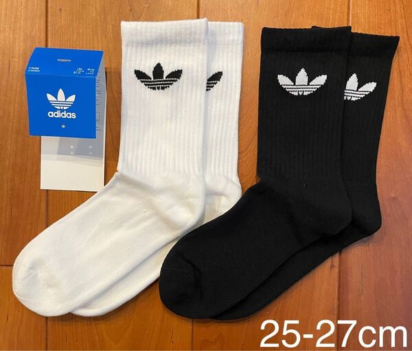 新品 アディダス M(25-27cm)トレフォイル クルーソックス 白黒2足セット