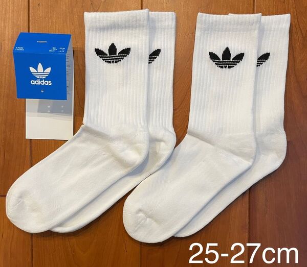 新品 アディダス M(25-27cm)トレフォイル クルーソックス 白2足セット