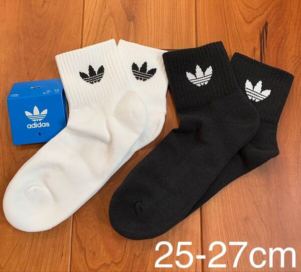 新品 アディダス 25-27cm ミッドカットアンクルソックス 白黒2足セット