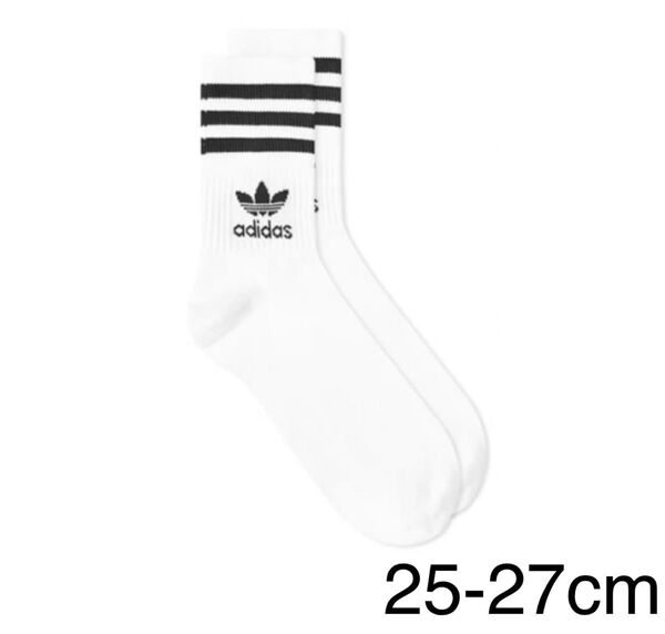 新品 アディダス 25-27cm ソリッド ミッドクルーソックス 白1足セット