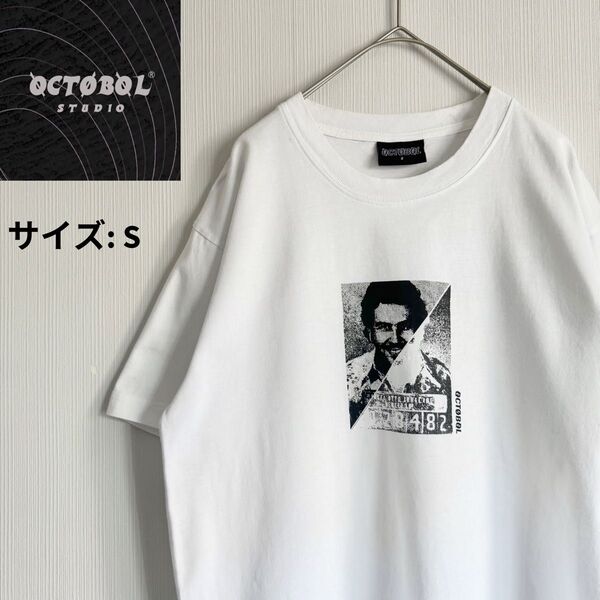 OCTOBOL プリントTシャツ 半袖 ホワイト 白 S クルーネック メンズ アメカジ カットソー プリント