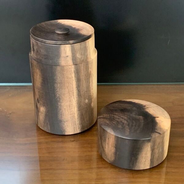 伝統工芸品 黒柿茶筒(大) 総黒柿