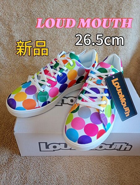 新品 LOUDMOUTH ラウドマウス ゴルフシューズ スパイクレス 26.5cm 白 水玉