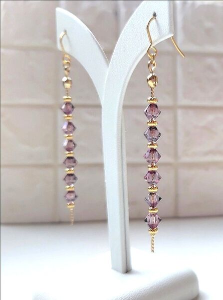 228.ハンドメイドピアス SWAROVSKI クリスタル アンティーク ピンク サージカルステンレス