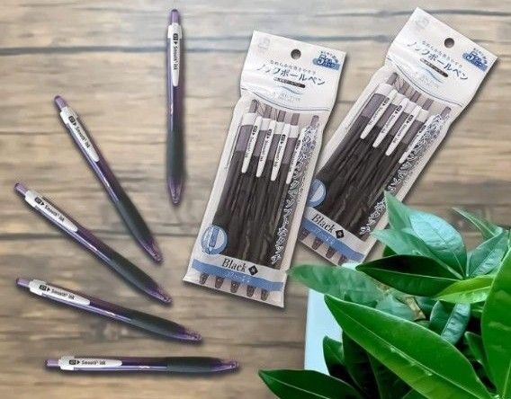 〔10本】ノックボールペン・Black黒インク0.7㎜ ラバーグリップ付 5本入×2セット 文房具試験勉強会社粗品 未使用☆