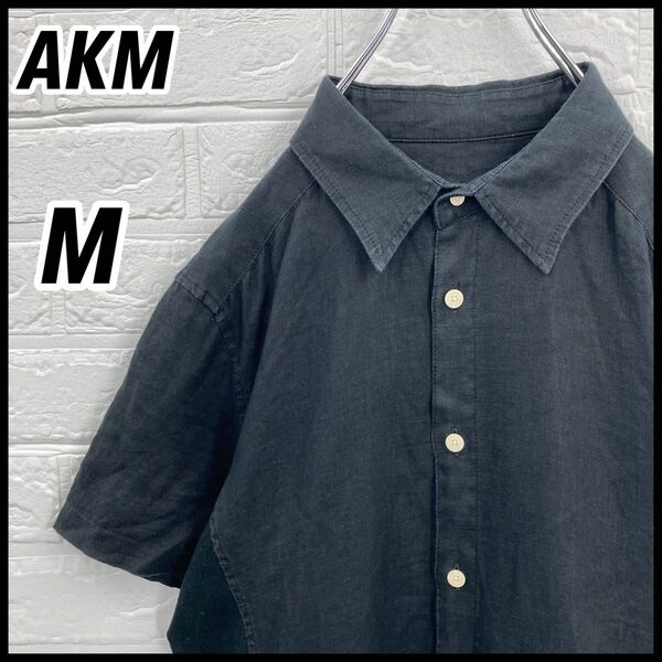 【激レア】AKM エイケイエム リネン100% スタイリッシュ 半袖シャツ M黒