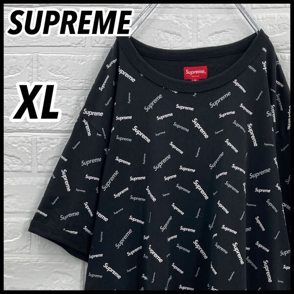 【希少XL】SUPREME シュプリーム ロゴ総柄 Tシャツ 入手困難 黒