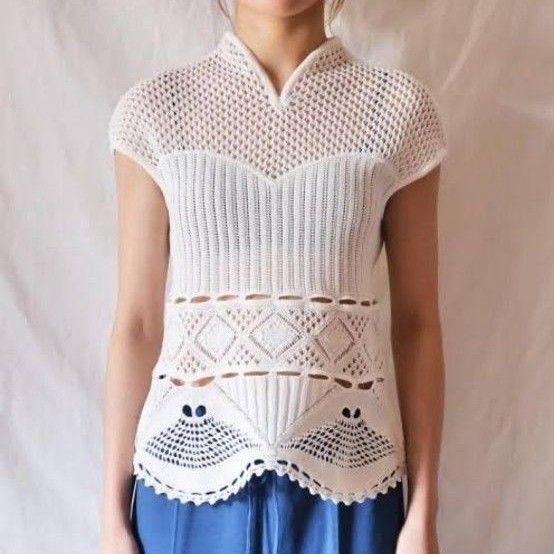 Mame Kurogouchi Cotton Lace Sleeveless Knitted Top