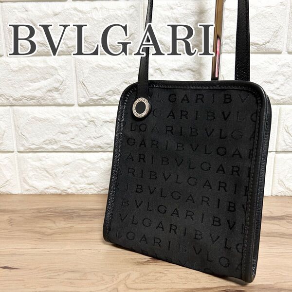BVLGARI ロゴマニア ミニ ショルダーバッグ キャンバス レザー ブラック