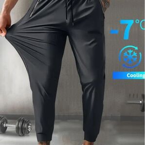 トレーニングウェア ズボン メンズ 黒 -7℃冷却効果 ストレッチ 速乾 XX L