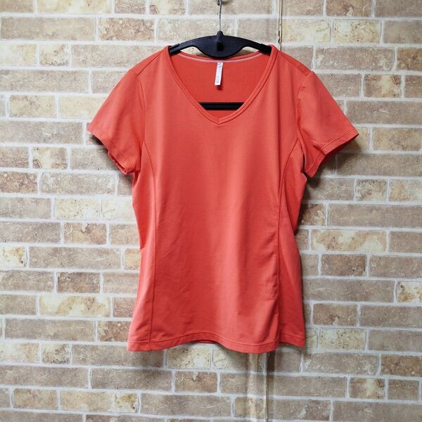 ユニクロ UNIQLO レディース スポーツ Tシャツ M オレンジ Vネック ストレッチ