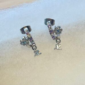 クレージュ ピアス シルバー アクセサリー 花 シルバー 水色 紫
