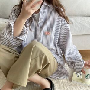 【新品】 Java ビッグシンプルシャツ ダークネイビ ストライプシャツ Lサイズ