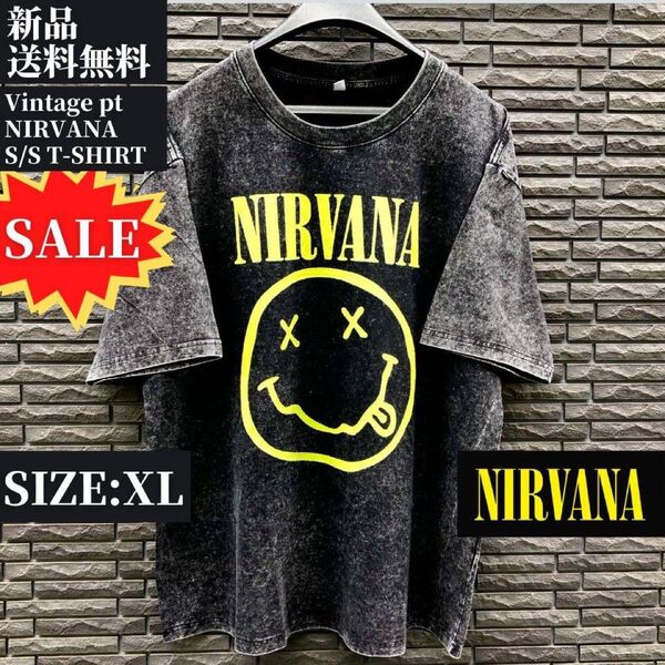 大好評★新品・ヴィンテージ加工 NIRVANA ニルヴァーナバンドTシャツ バンT・XL・ストリート系・古着系好きな方へオススメ★