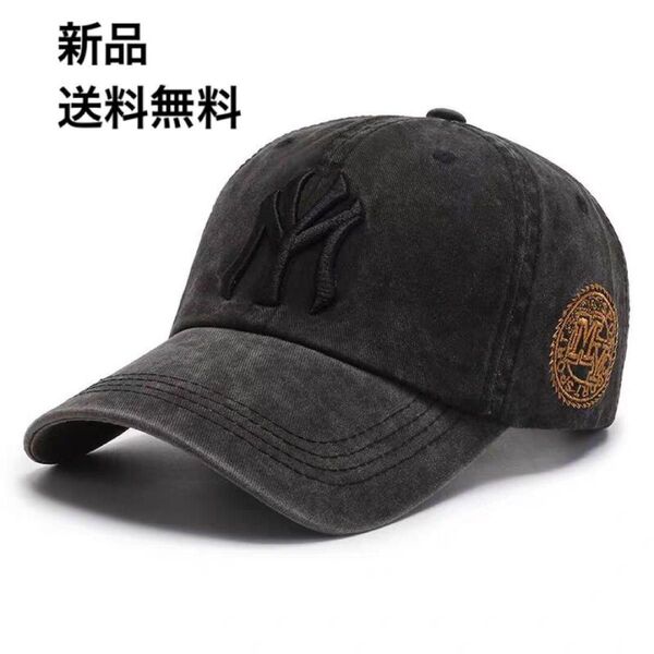 大トレンド★ビンテージライクNYロゴ刺繍ベースボールキャップ CAP 帽子 ブラック■ストリート好きな方へオススメ \SALE中/