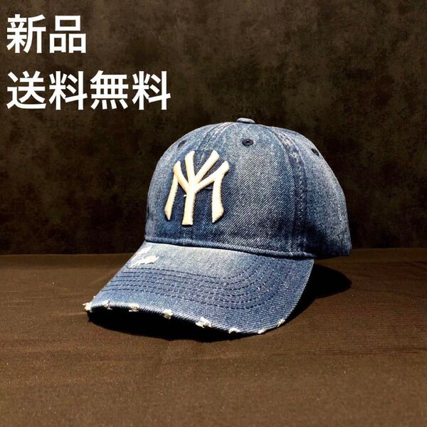 大トレンド★ビンテージライクデニム NYベースボールキャップ CAP 帽子インディゴ■ストリート好きな方へオススメ \SALE中/