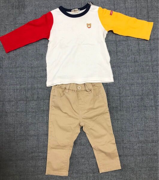 ミキハウスホットビスケッツ 長袖Tシャツ ロンT トップス 半ズボン ベビー子供キッズ上下セット