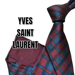 YVES SAINT LAURENT ダークレッド系 チェック柄 日本製