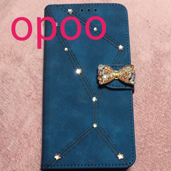 スマホケース 手帳型 リボン付き ネイビー 新品未使用 Android oppoReno11F Reno11A用