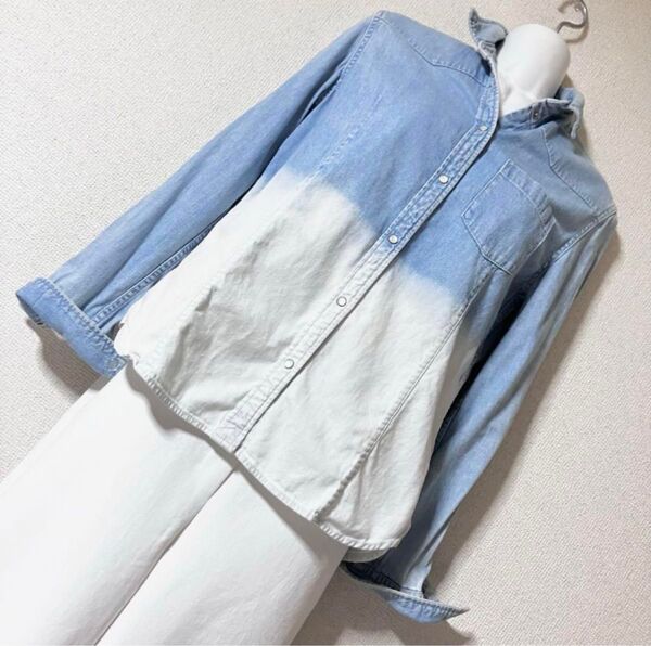 MACPHEE トゥモローランド デニムシャツ 小さいカラー襟 デニムジャケット ブラウス 長袖 ケミカル Gジャン