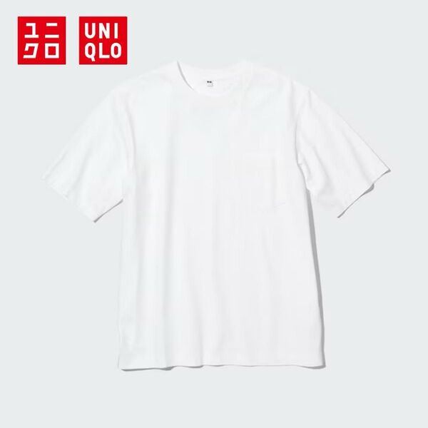ユニクロ UNIQLO オーバーサイズポケツキTシャツ 5分袖 ホワイト 半袖Tシャツ