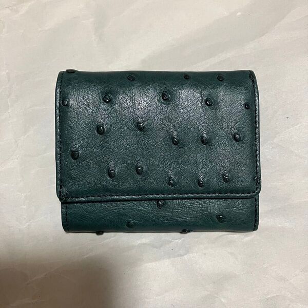 【美品】【ノーブランド扱い】 オーストリッチ 型押し レザー / 三つ折り財布