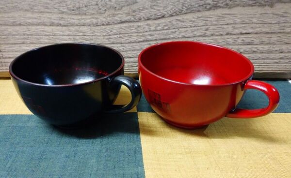 木製 曙 根来塗スープカップ漆塗2客