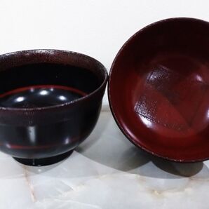 木製 曙 根来塗布張羽反汁椀 漆塗2客