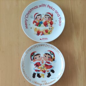 不二家 ペコちゃん ポコちゃん クリスマス記念プレート2枚セット