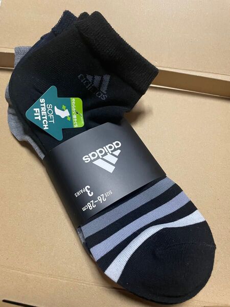 adidas 3P ソックス 26-28cm 黒 濃紺 グレー 新品 未使用 メンズ