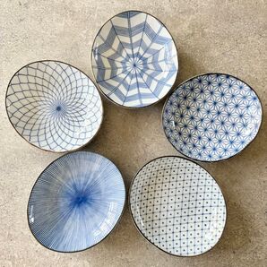美濃焼 取り皿 5点セット 深皿 矢絣 十草 小皿 楕円 和食器 和柄 古染絵変り 楕円取り鉢 取り鉢 深皿 楕円 オーバル 陶器