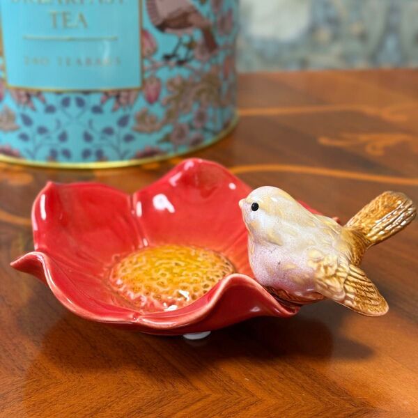 小鳥 豆皿 小皿 赤いお花 お皿 インコ コマドリ シマエナガ 白い鳥 スズメ ヴィンテージ アンティーク インテリア 置物 特価