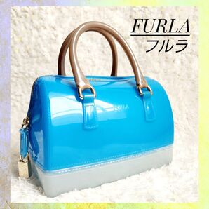 FURLA フルラ CANDY ブルー系 ラバー キャンディバッグ ハンドバッグ ミニボストンバッグ サマーバッグ