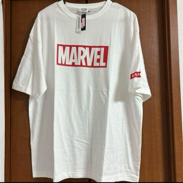 新品 KANGOL × MARVEL BOXロゴTシャツ ホワイト Lサイズ カンゴール マーベル コラボ 白 半袖 プリント