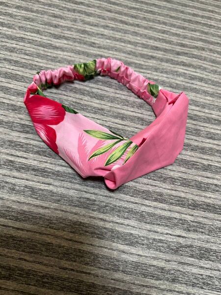 ハンドメイドクロスヘアバンド ハイビスカスピンク