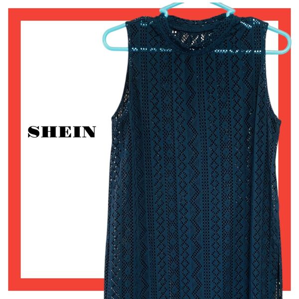 未使用 シーイン レディース S レースニット ワンピース 春 夏 秋 重ね着 SHEIN ニット ノースリーブ ブラック