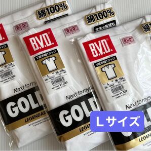 BVD GOLD 半袖 Vネック V首 Lサイズ Tシャツ 綿 ビーブイディー インナー 3枚 新品 紳士 ゴールド