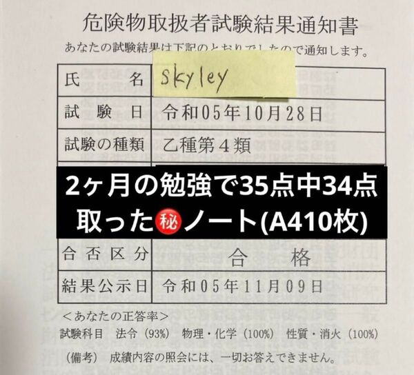 【R7対応】危険物乙4 合格ノート【独学で34/35点合格、販売件数70件突破】