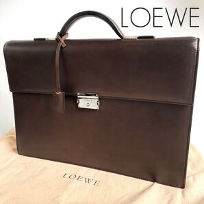 【美品】LOEWE ビジネスバッグ ロゴプレート ブラウン レザー 本革 レザー