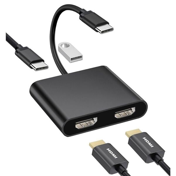 HDMI Type-C変換アダプター デュアルHDMI 拡張器 2画面出力 4-in-1 USB-C HDMI 拡張