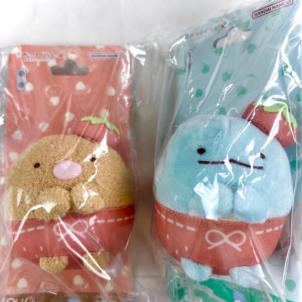 新品 すみっコぐらし プレイチャーム てのり ぬいぐるみ いちご とかげ とんかつ 2個セット スマホスタンド チャーム