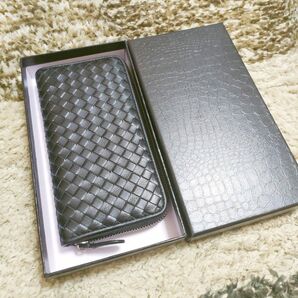 イントレチャート ラウンドファスナー メンズ財布 長財布 本革編み込み 長財布 財布 ケース ラウンドファスナー