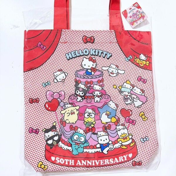 ドンキ限定商品 ハローキティ 50周年 トートバッグ 総柄 サンリオ 赤色