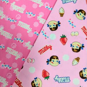 Sanrio ペコちゃん ミルキー オックス生地 はぎれ ピンク 2枚セット