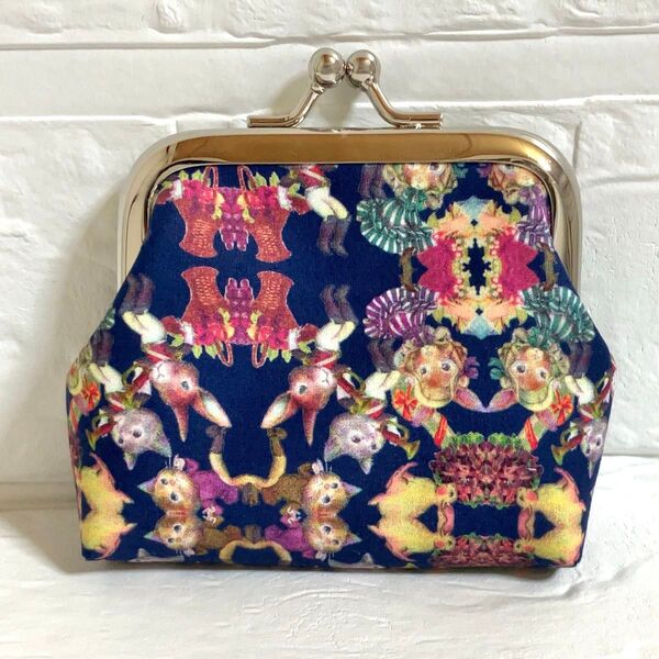 ハンドメイド がま口小銭入れ いばら姫 ネイビー