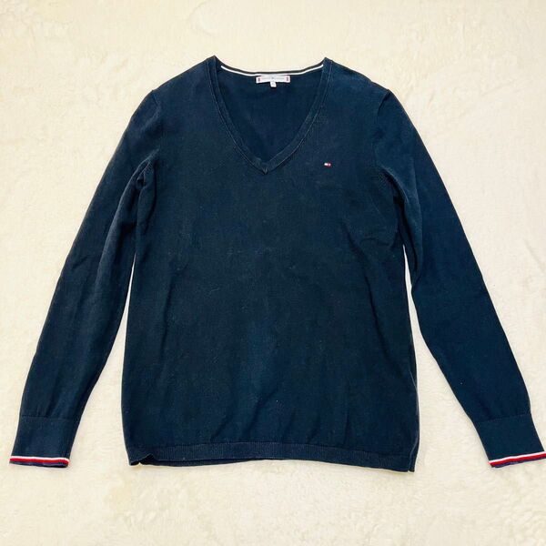 TOMMY HILFIGER Vネックセーター ネイビー レディース Lサイズ