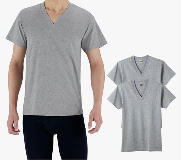 グンゼ インナーシャツ G.T.HAWKINS BASICPACKT-SHIRT 綿100% VネックTシャツ 2枚組 グレーL